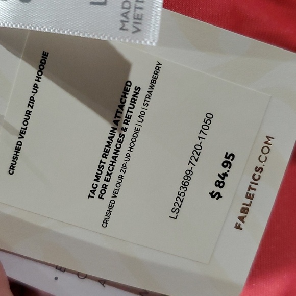 Fabletics nwt strawberry crushed velour zip up hoodie - Picture 6 of 8